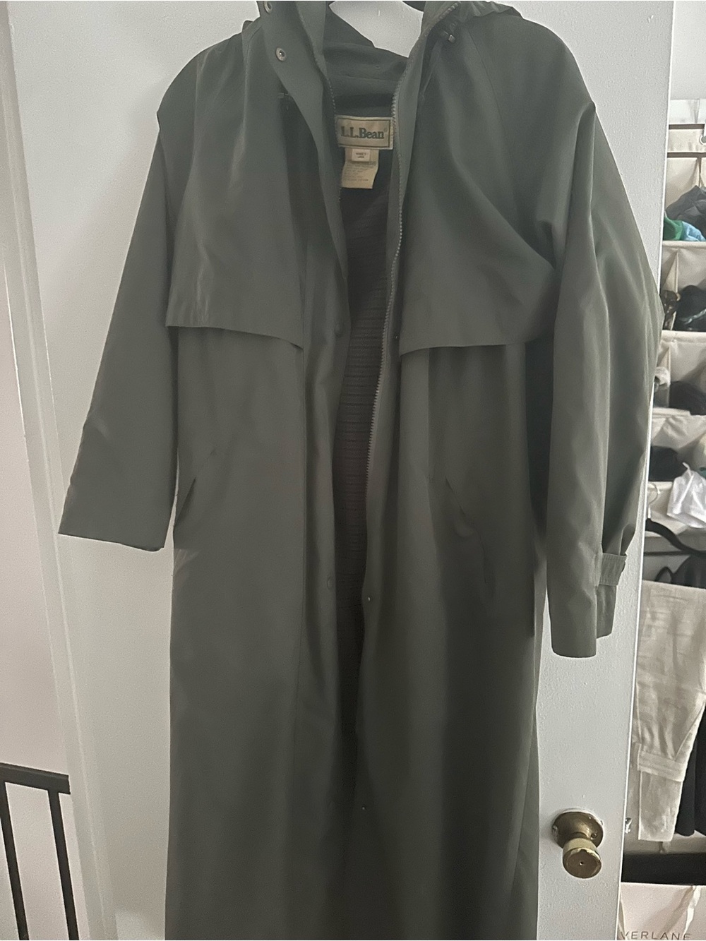 Vintage L.L. Bean Women’s L Olive Green Raincoat Trench with Hood